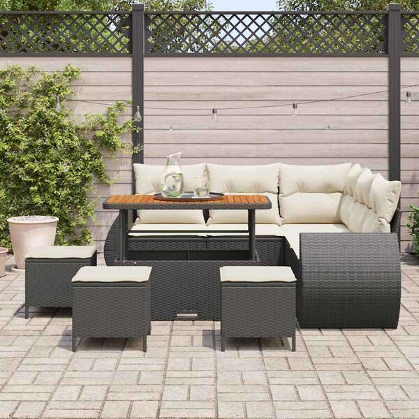 vidaXL Ensemble de canapé de jardin 9 pcs Noir polyrotin
