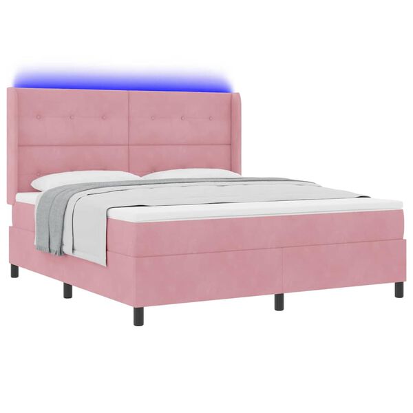 vidaXL Lit &agrave; ressorts avec matelas avec LED Rose 180 x 200 cm Velours