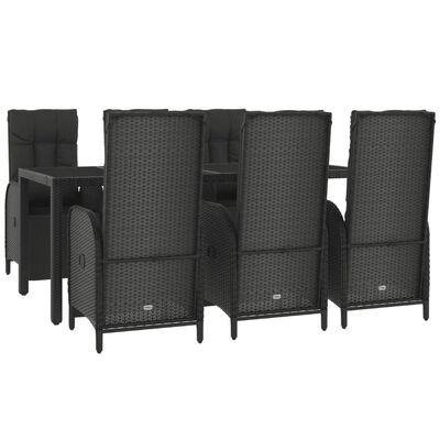 vidaXL Ensemble à manger de jardin coussins 7pcs Noir Résine tressée