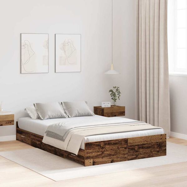 vidaXL Cadre de lit avec rangement Bois Ancien 120 x 190 cm