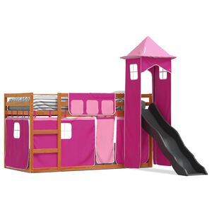 vidaXL Lit superpos&eacute; sans matelas avec toboggan et rideaux 90x200 cm