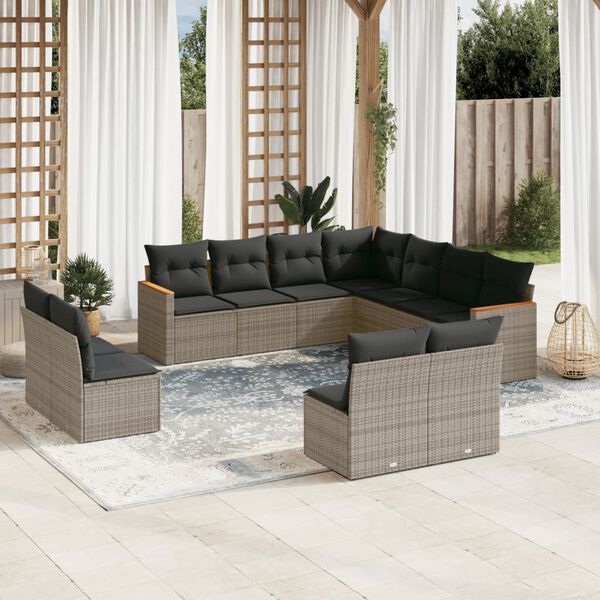 vidaXL Salon de jardin 11 pcs avec coussins gris r&eacute;sine tress&eacute;e