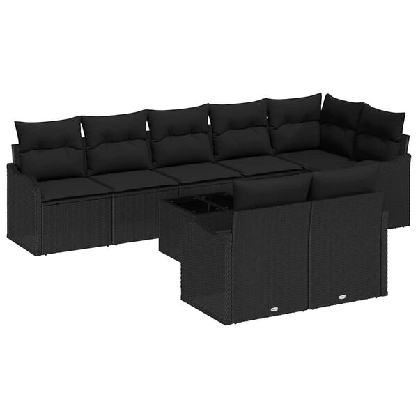 vidaXL Ensemble de canap&eacute; de jardin 9 pcs Noir polyrotin