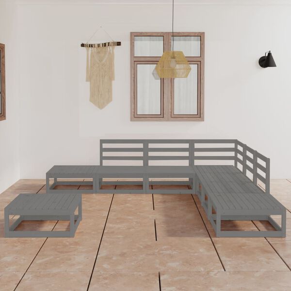 vidaXL Salon de jardin 8 pcs gris bois de pin massif