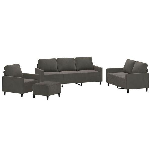 vidaXL Ensemble de canap&eacute;s 4 pcs avec coussins Gris fonc&eacute; Velours