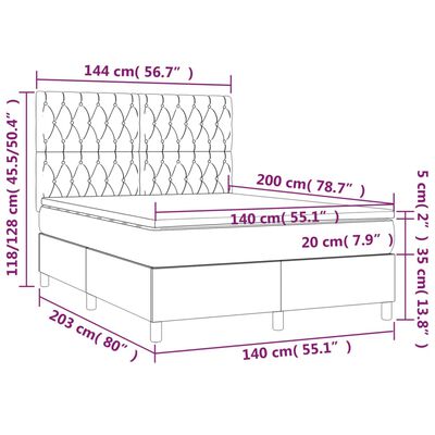 vidaXL Sommier à lattes de lit avec matelas Gris foncé 140x200cm Tissu