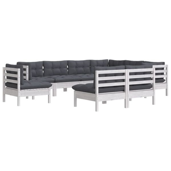 vidaXL Salon de jardin 9 pcs avec coussins blanc bois de pin massif