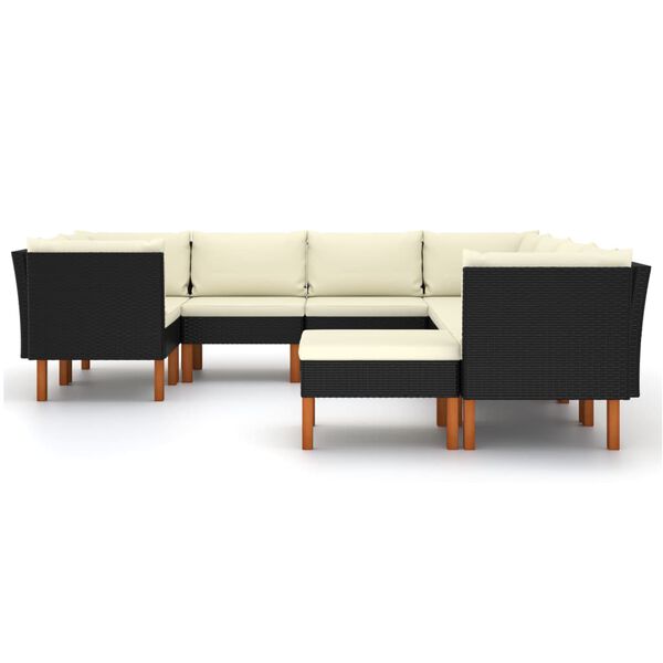 vidaXL Salon de jardin 9 pcs avec coussins R&eacute;sine tress&eacute;e Noir