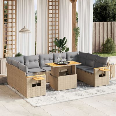 vidaXL Salon de jardin avec coussins 10 pcs beige résine tressée