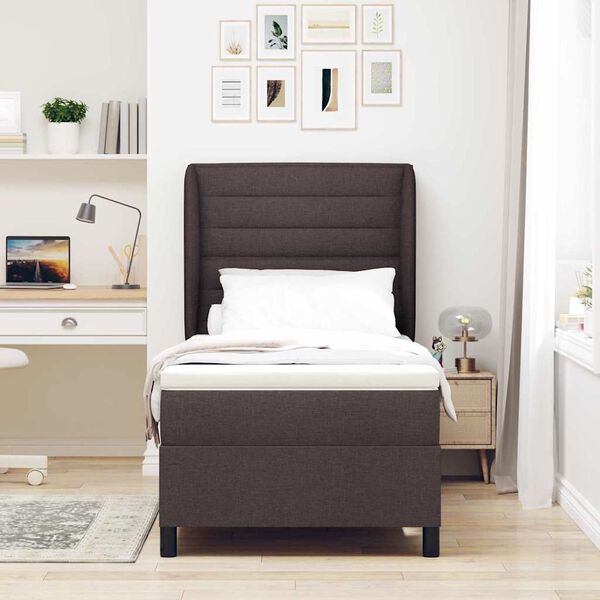 vidaXL Lit &agrave; ressorts avec matelas Marron fonc&eacute; 90 x 190 cm tissu