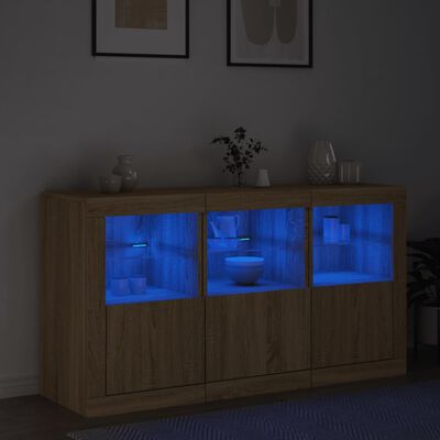 vidaXL Buffet avec lumières LED chêne sonoma 123x37x67 cm