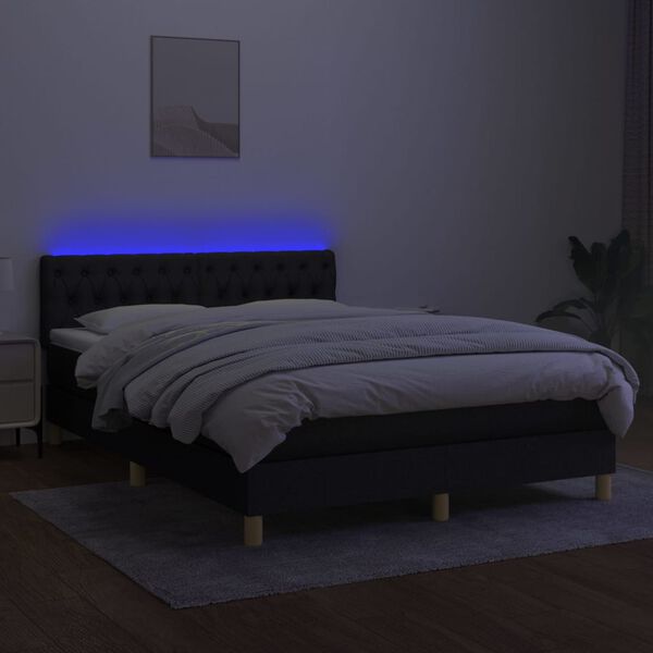 vidaXL Sommier &agrave; lattes de lit avec matelas LED Noir 140x200 cm Tissu