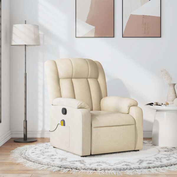 vidaXL Fauteuil de massage inclinable Crème Tissu