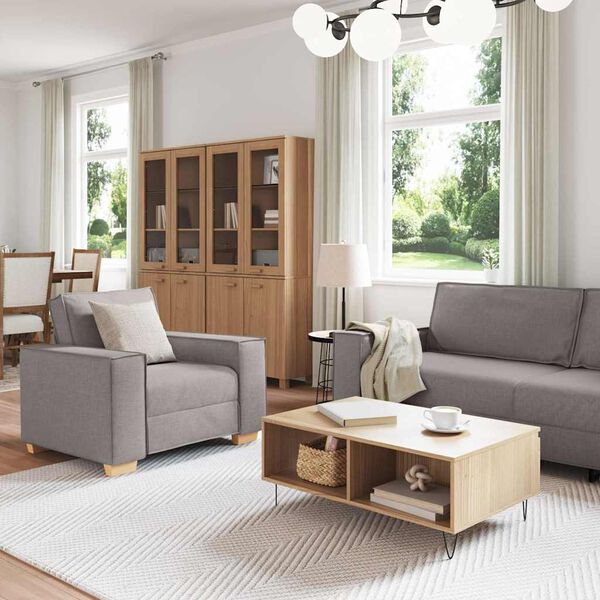 vidaXL Canap&eacute; 3 pcs Taupe 220 x 80 x 84 cm Tissu en lin m&eacute;lang&eacute;
