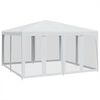 vidaXL Tente de f&ecirc;te avec 8 parois lat&eacute;rales en maille blanc 4x4m PEHD