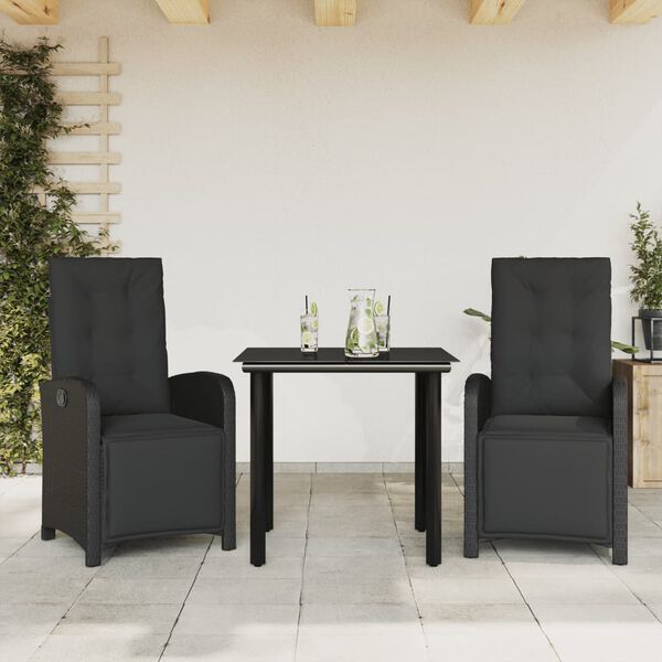 vidaXL Ensemble de bistro 3 pcs avec coussins noir r&eacute;sine tress&eacute;e
