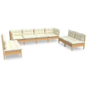 vidaXL Salon de jardin 8 pcs avec coussins cr&egrave;me Bois de pin massif