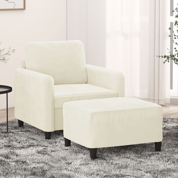 vidaXL Fauteuil avec repose-pied Cr&egrave;me 60 cm Velours