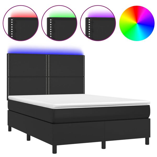 vidaXL Sommier &agrave; lattes de lit avec matelas et LED Noir 140x190 cm