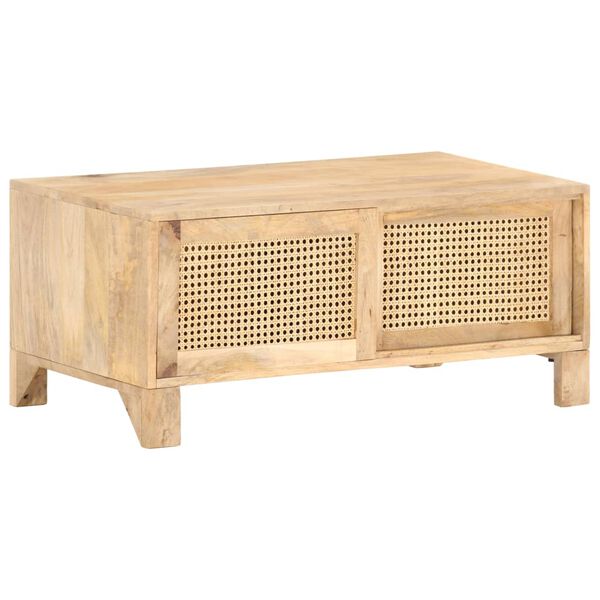 vidaXL Table basse 90x50x40 cm Bois de manguier et canne naturelle