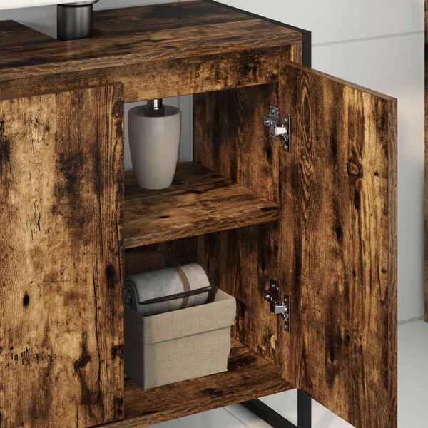 vidaXL Cabinet de salle de bain avec porte Ch&ecirc;ne Fum&eacute; 60 x 30 x 60 cm