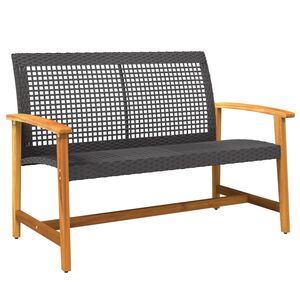 vidaXL Banc de jardin noir 112 cm r&eacute;sine tress&eacute;e et bois d'acacia