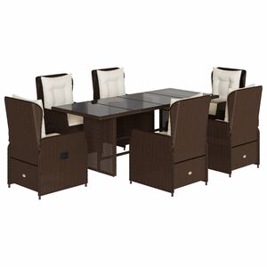 vidaXL Ensemble &agrave; manger de jardin et coussins 7 pcs marron rotin