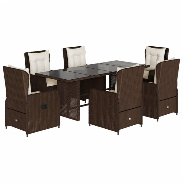 vidaXL Ensemble &agrave; manger de jardin et coussins 7 pcs marron rotin