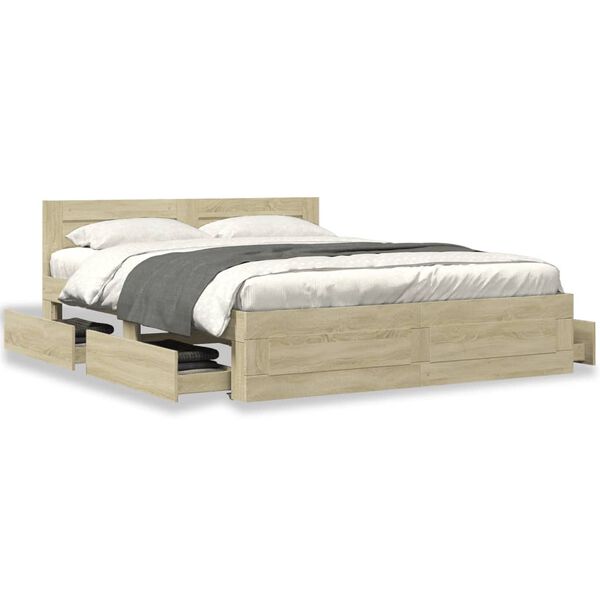 vidaXL Cadre de lit t&ecirc;te de lit sans matelas ch&ecirc;ne sonoma 150x200 cm