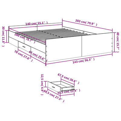 vidaXL Cadre de lit avec tiroirs sans matelas chêne fumé 140x200 cm