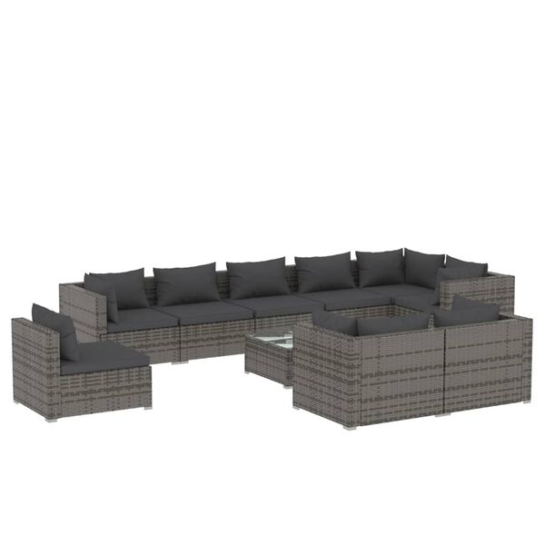 vidaXL Salon de jardin 10 pcs avec coussins R&eacute;sine tress&eacute;e Gris