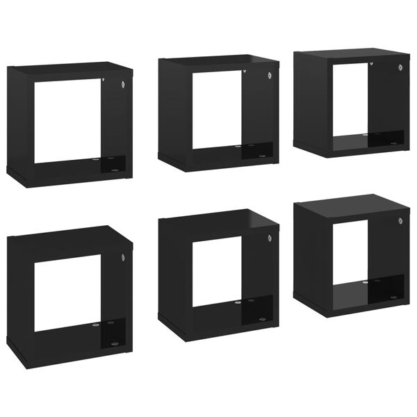 vidaXL &Eacute;tag&egrave;res cube murales 6 pcs noir brillant 22x15x22 cm