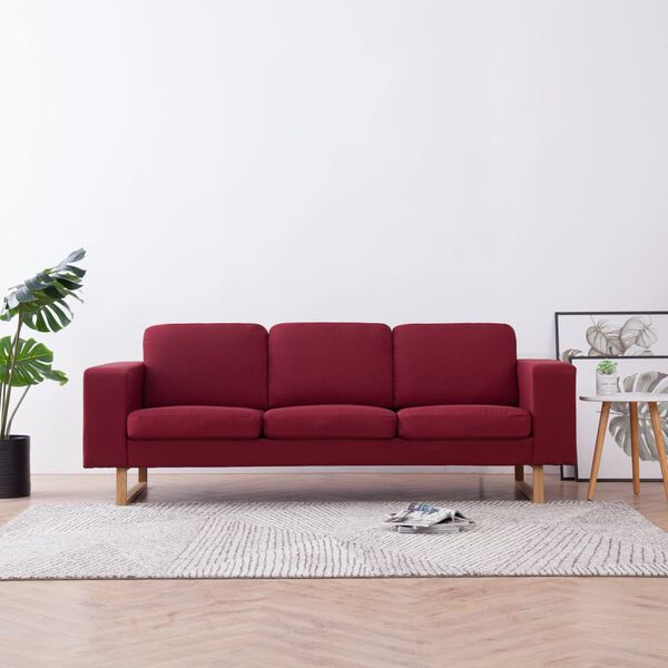 vidaXL Canap&eacute; &agrave; 3 places tissu rouge bordeaux