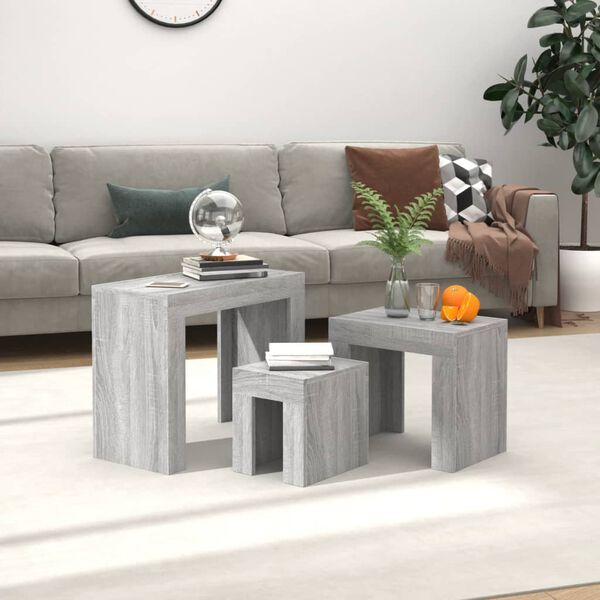 vidaXL Tables basses gigognes 3 pcs sonoma gris bois d'ing&eacute;nierie