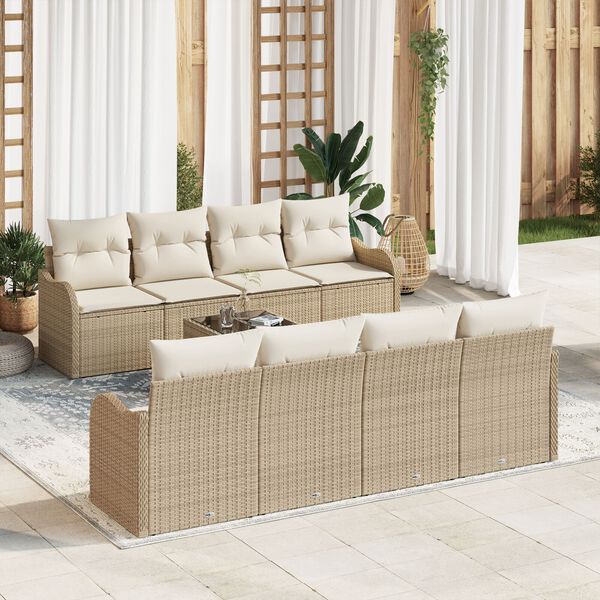 vidaXL Ensemble de canap&eacute; de jardin avec coussin 9 pcs Beige et cr&egrave;me