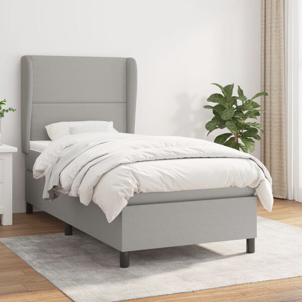 vidaXL Sommier &agrave; lattes de lit et matelas Gris clair 90x190 cm Tissu