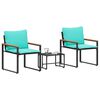 vidaXL Ensembles de meubles avec coussin 3 pcs Noir et turquoise Rotin