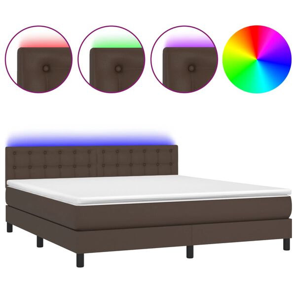 vidaXL Sommier &agrave; lattes de lit avec matelas et LED Marron 160x200cm