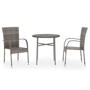 vidaXL Ensemble &agrave; manger de jardin 3 pcs R&eacute;sine tress&eacute;e Gris