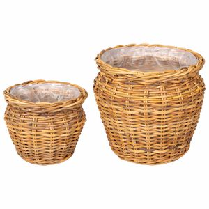 vidaXL Panier de Plante GENDT 2 pi&egrave;ces Brun Naturel Rattan Kubu