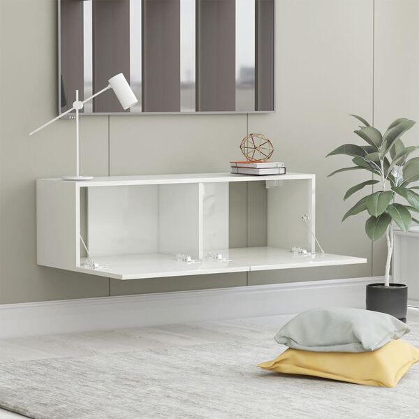 vidaXL Meuble TV Blanc brillant 100x30x30 cm Bois d&rsquo;ing&eacute;nierie