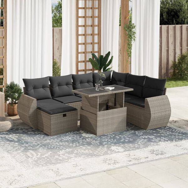 vidaXL Salon de jardin 8 pcs avec coussins gris clair r&eacute;sine tress&eacute;e