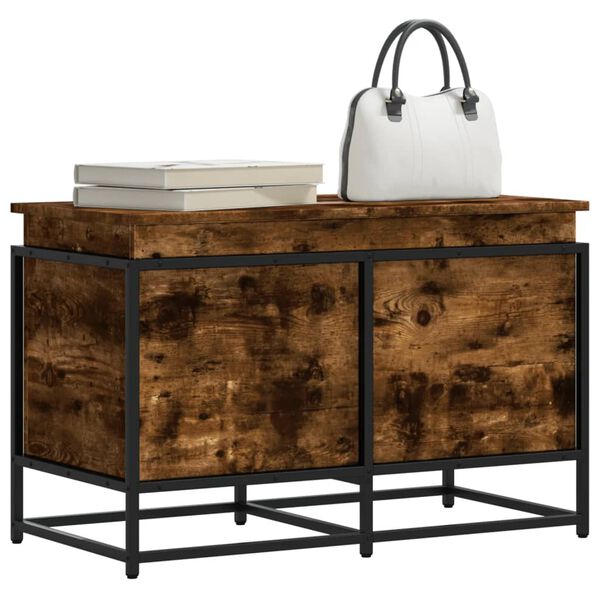 vidaXL Bo&icirc;te de rangement avec couvercle ch&ecirc;ne fum&eacute; bois d'ing&eacute;nierie