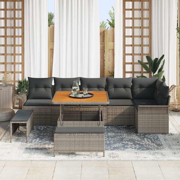 vidaXL Ensemble de canap&eacute; de jardin avec coussin 9 pcs Gris