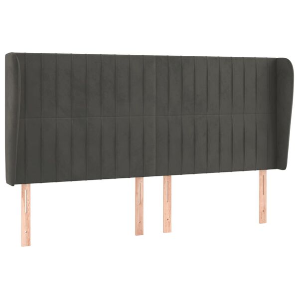 vidaXL T&ecirc;te de lit avec oreilles Gris fonc&eacute; 183x23x118/128 cm Velours