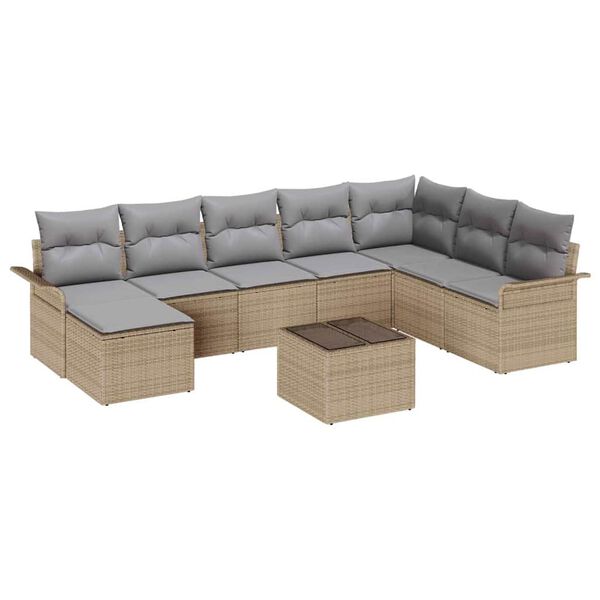 vidaXL Ensemble de canap&eacute; de jardin avec coussin 9 pcs Noir Poly rotin
