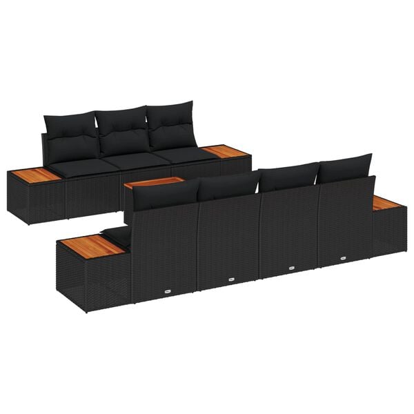 vidaXL Ensemble de canap&eacute; de jardin avec coussin 8 pcs Noir Poly rotin