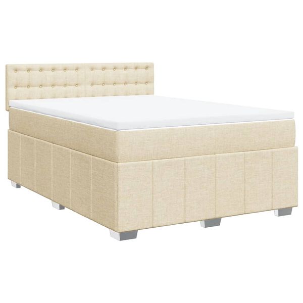 vidaXL Sommier &agrave; lattes de lit avec matelas Cr&egrave;me 140x200 cm Tissu