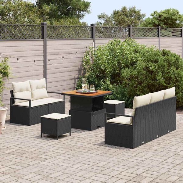vidaXL Ensemble de canap&eacute; de jardin avec coussin 8 pcs Noir Poly rotin