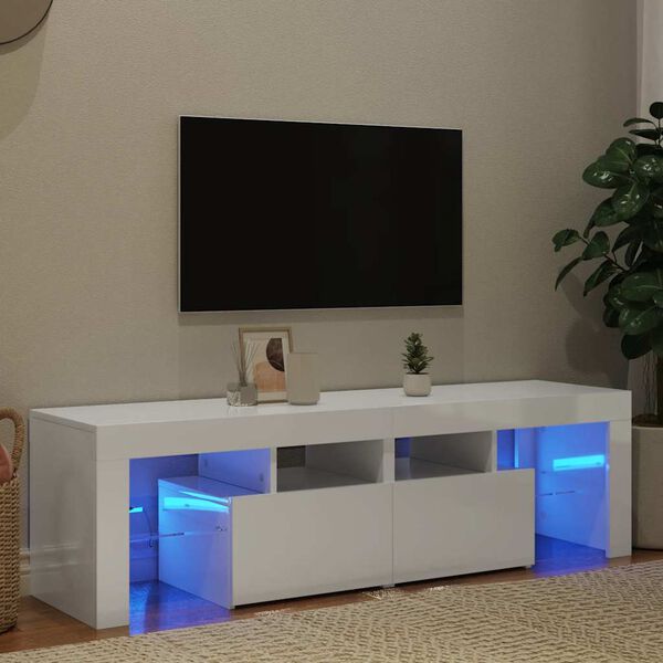 vidaXL Meuble TV avec lumières LED Blanc brillant 140x36,5x40 cm